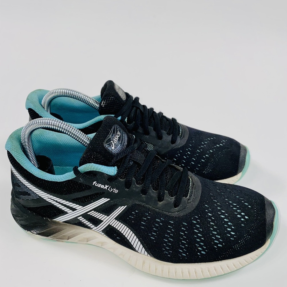 ASICS FuzeX Lyte Gel Running Athletic Shoes T670N Black Blue Women's Size 9